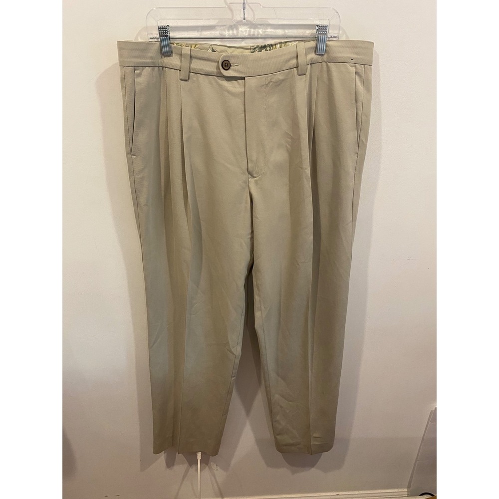 Tommy Bahama Mens Tan Silk Cotton Pleated Dress Pants Size 36x32